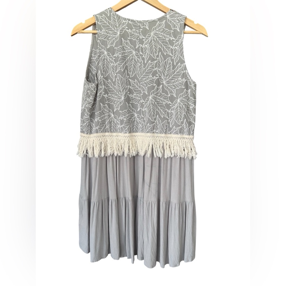 GigiO USA Women’s Boho Tiered Fringe Vest Tunic Top Gray Size Small cotton blend - Picture 3 of 9